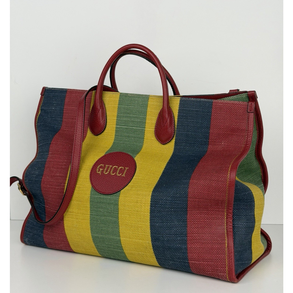 Gucci Canvas Marley Stripe Script Logo Large Tote Bag in Multicolor Canvas S15